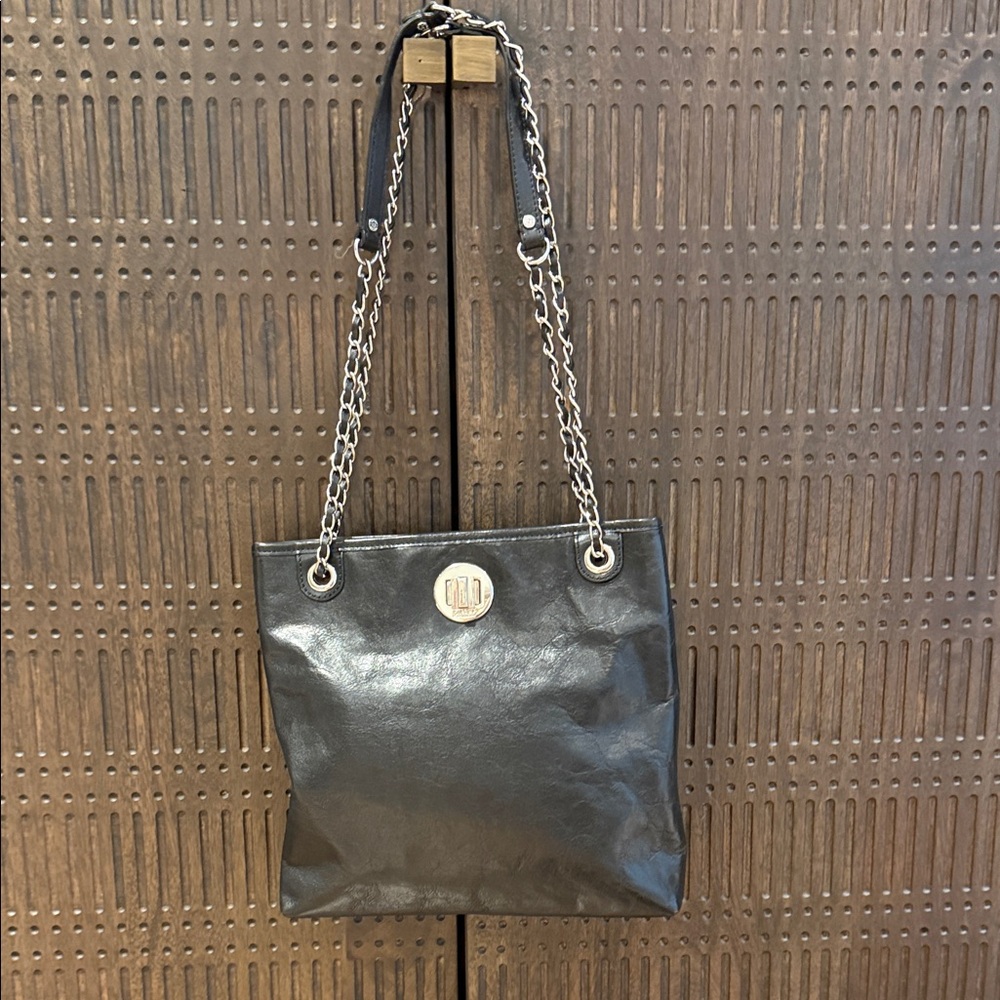 DKNY Black Leather Shoulder Bag with Chain Straps